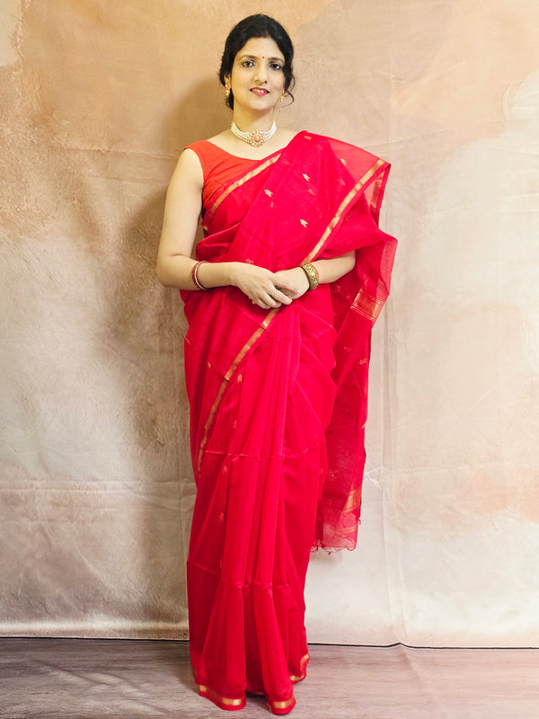 Maheshwari Saree Arrow motifs - Red
