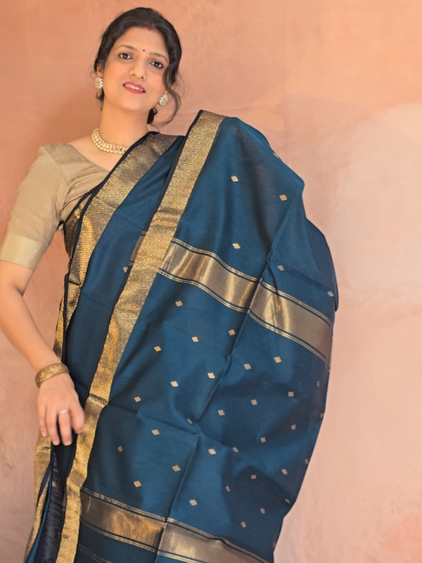 Nayantara Handloom Maheshwari Saree Teal Blue