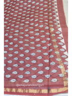 Hand block Printed Chanderi Silk Cotton Saree - Red Leaf