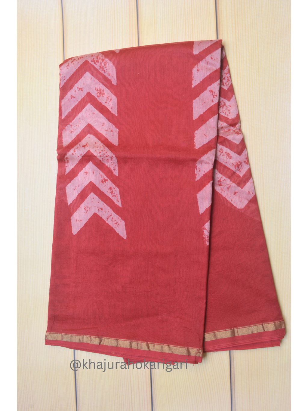 Hand block Printed Chanderi Silk Cotton Saree - Red