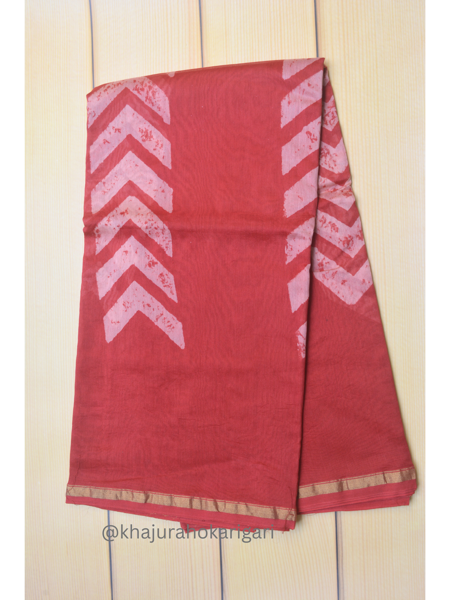 Hand block Printed Chanderi Silk Cotton Saree - Red