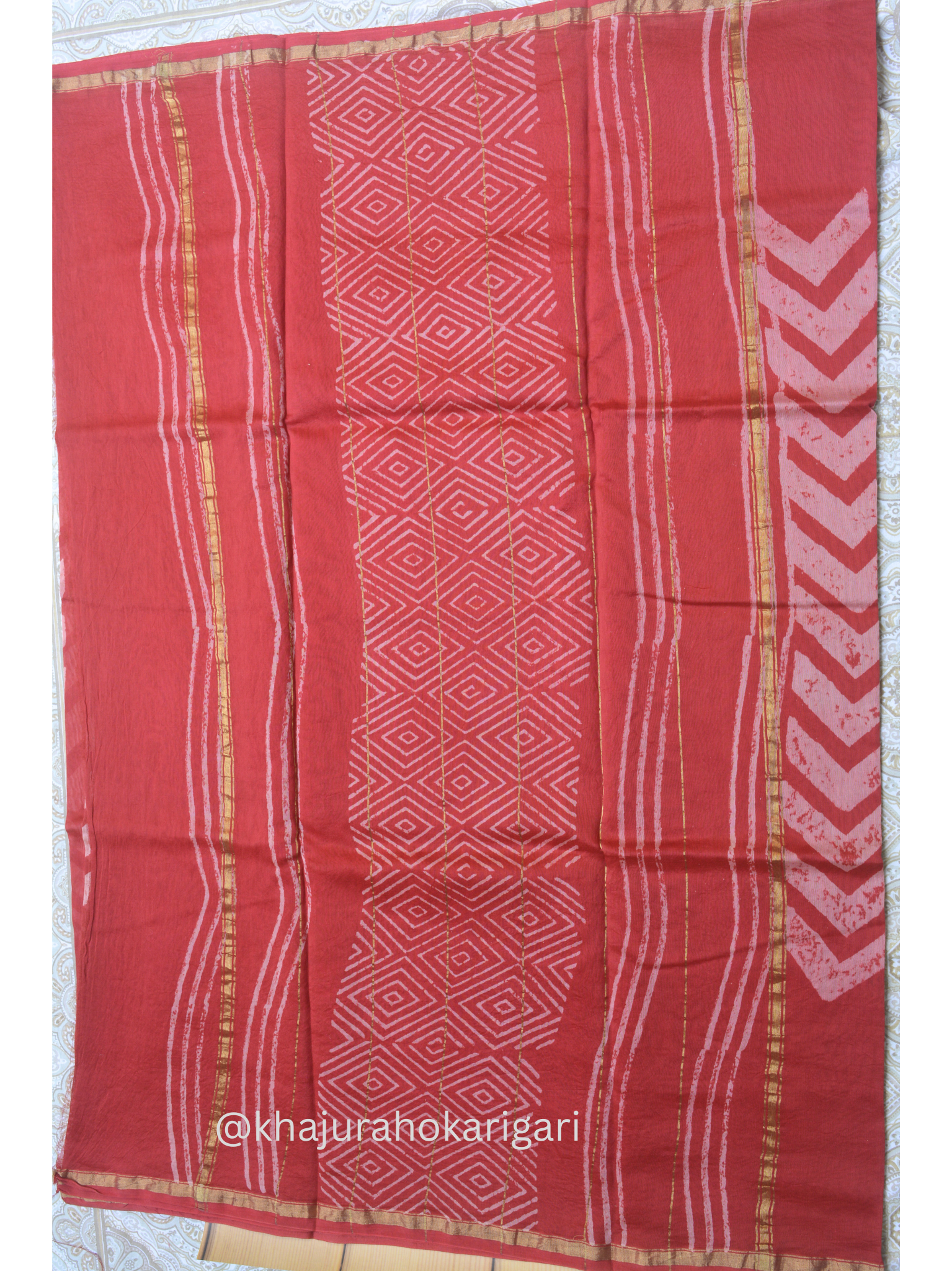 Hand block Printed Chanderi Silk Cotton Saree - Red