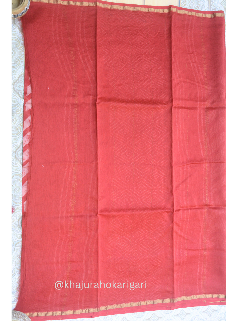 Hand block Printed Chanderi Silk Cotton Saree - Red