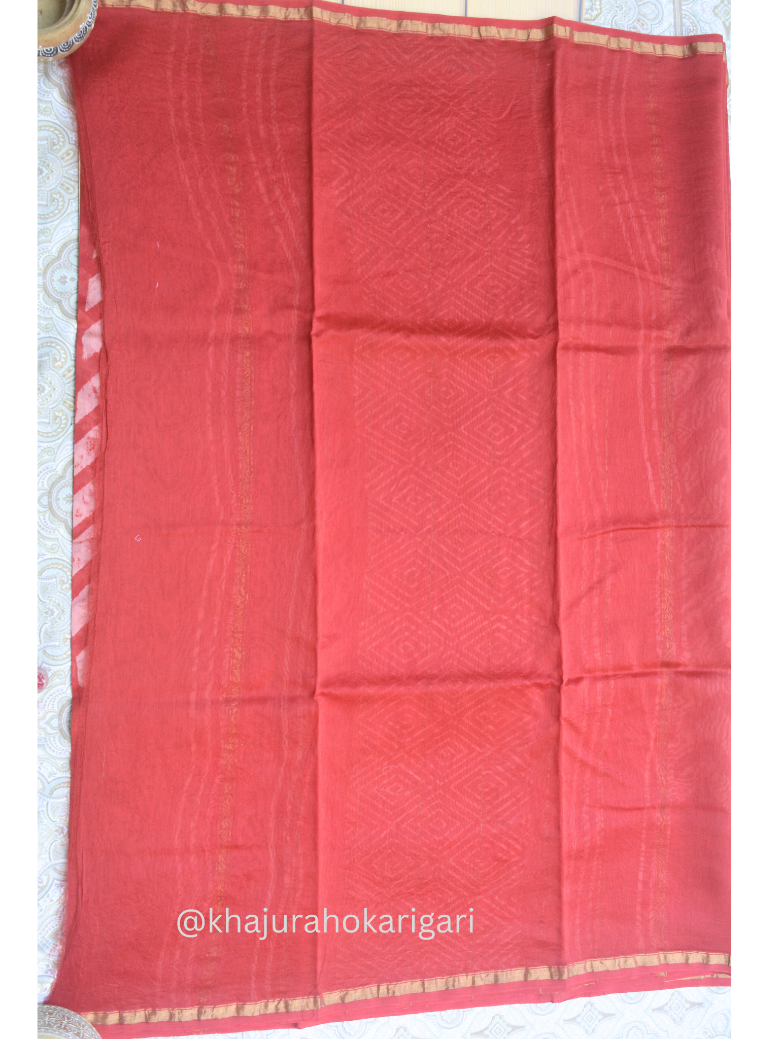 Hand block Printed Chanderi Silk Cotton Saree - Red