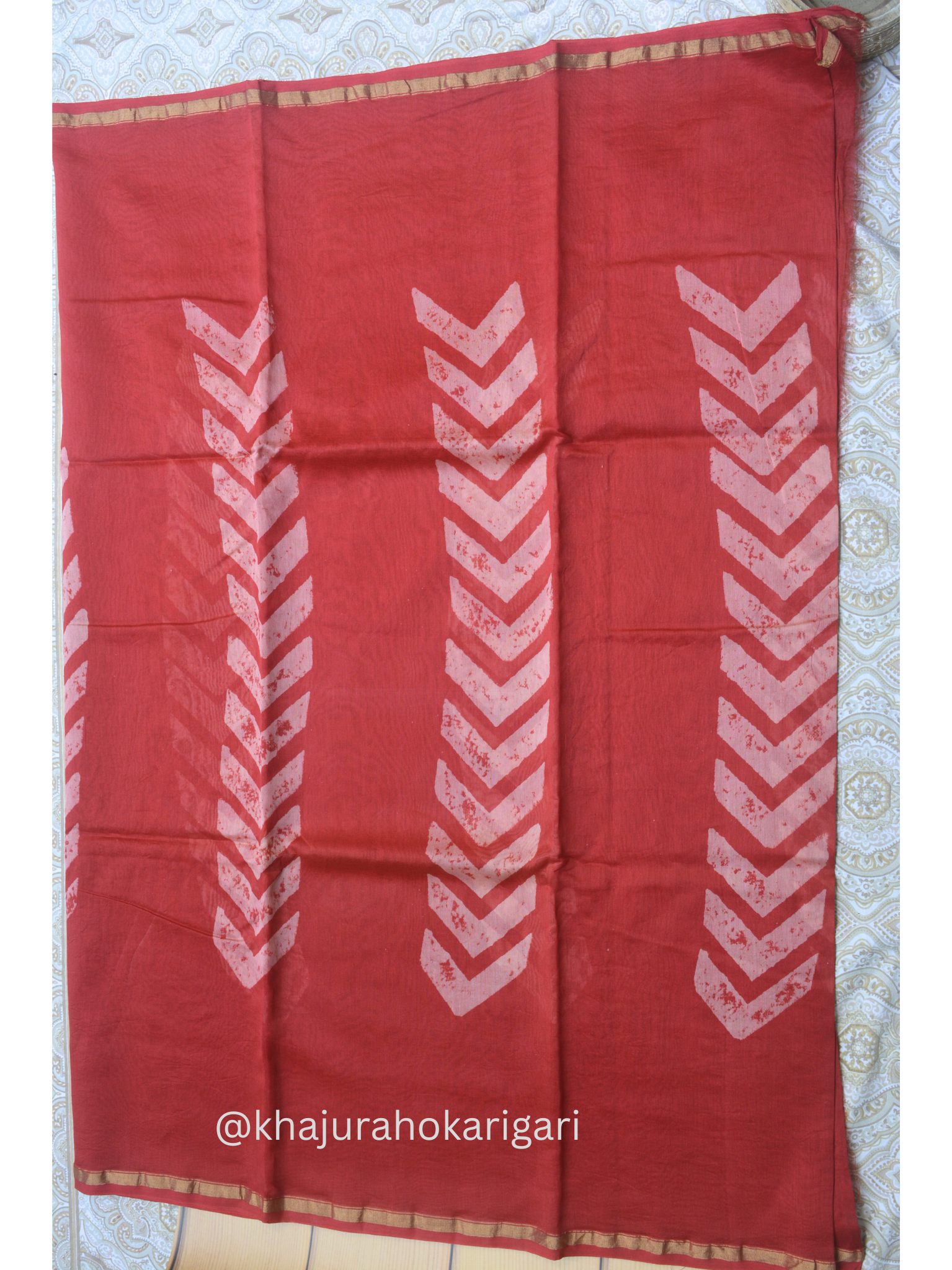 Hand block Printed Chanderi Silk Cotton Saree - Red
