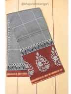 Hand block Printed Chanderi Silk Cotton Saree - Square Stripe