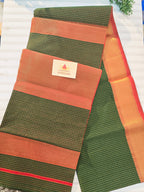 Pure Handwoven Maheshwari Zari Check Saree - Green