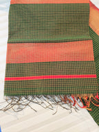 Pure Handwoven Maheshwari Zari Check Saree - Green