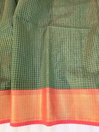 Pure Handwoven Maheshwari Zari Check Saree - Green