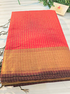 Pure Handwoven Maheshwari Silk Cotton Zari Check Saree – Red