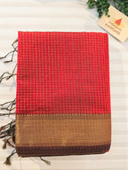 Pure Handwoven Maheshwari Silk Cotton Zari Check Saree – Red