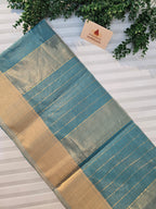 Pure Handloom Maheshwari Small Check Saree - Sky Blue