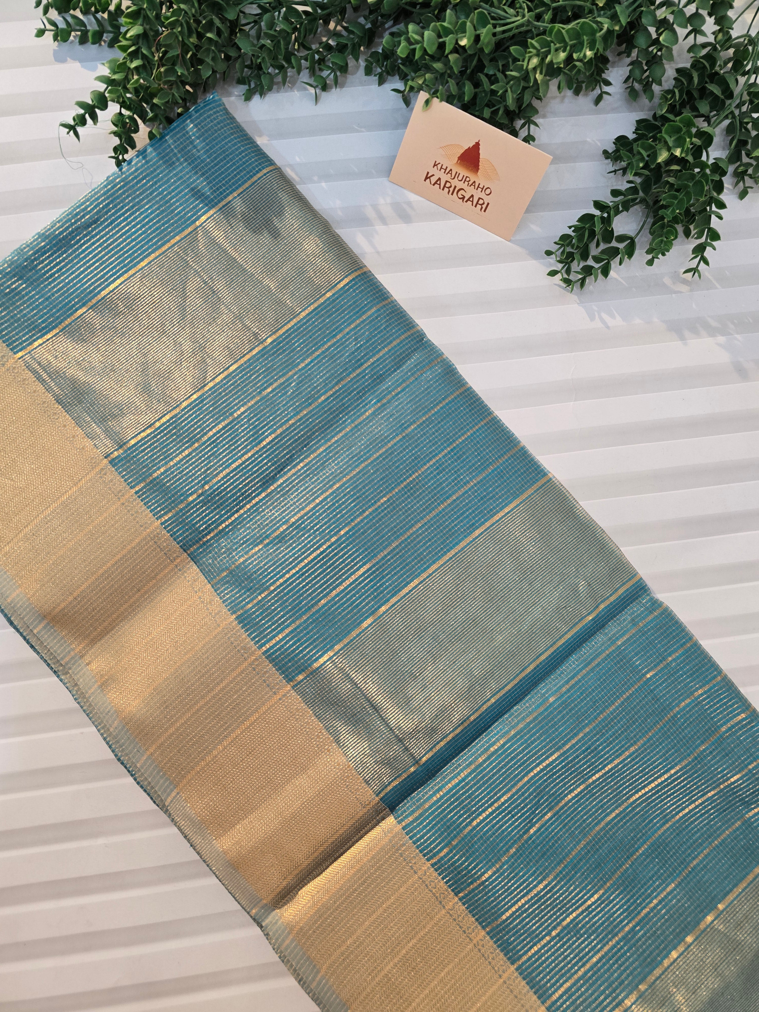 Pure Handloom Maheshwari Small Check Saree - Sky Blue