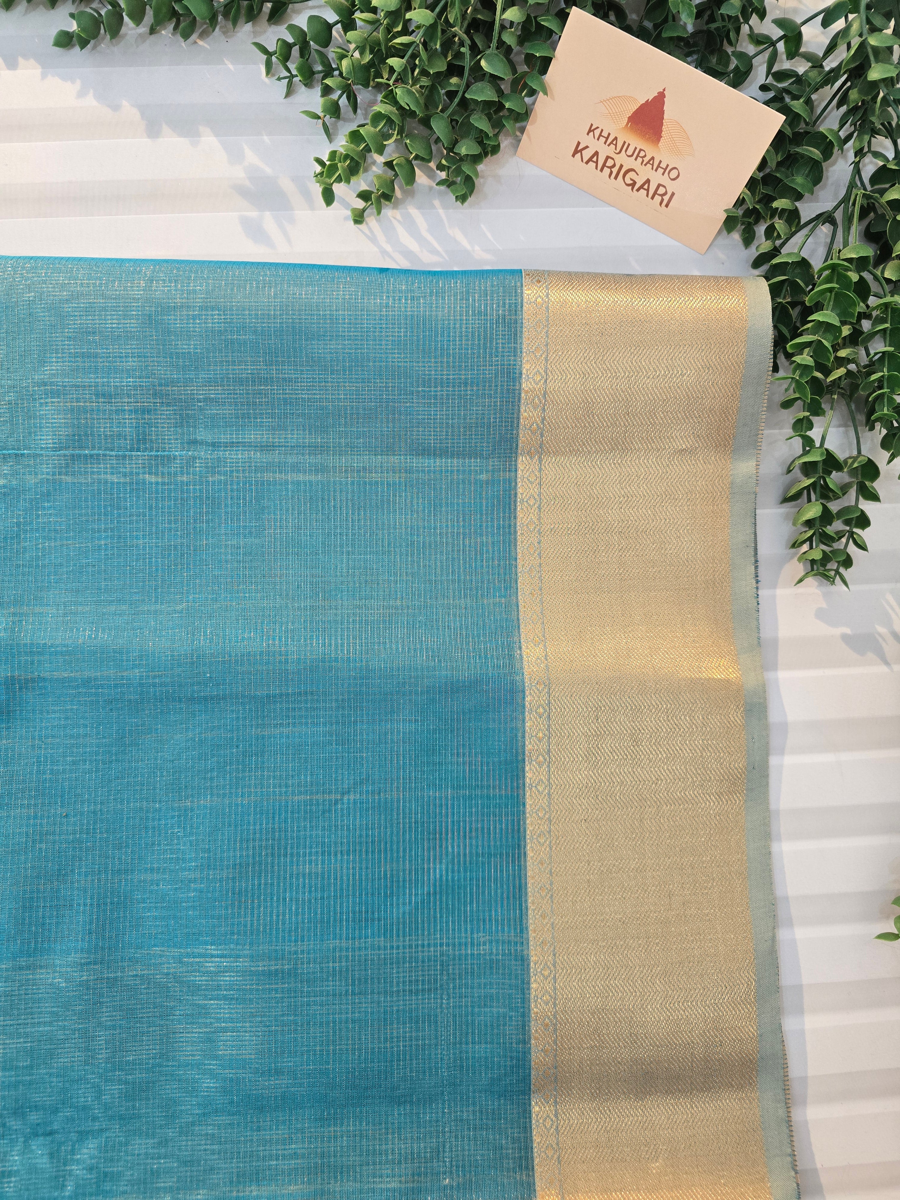 Pure Handloom Maheshwari Small Check Saree - Sky Blue
