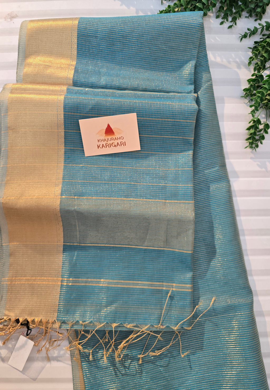 Pure Handloom Maheshwari Small Check Saree - Sky Blue