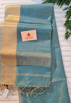 Pure Handloom Maheshwari Small Check Saree - Sky Blue