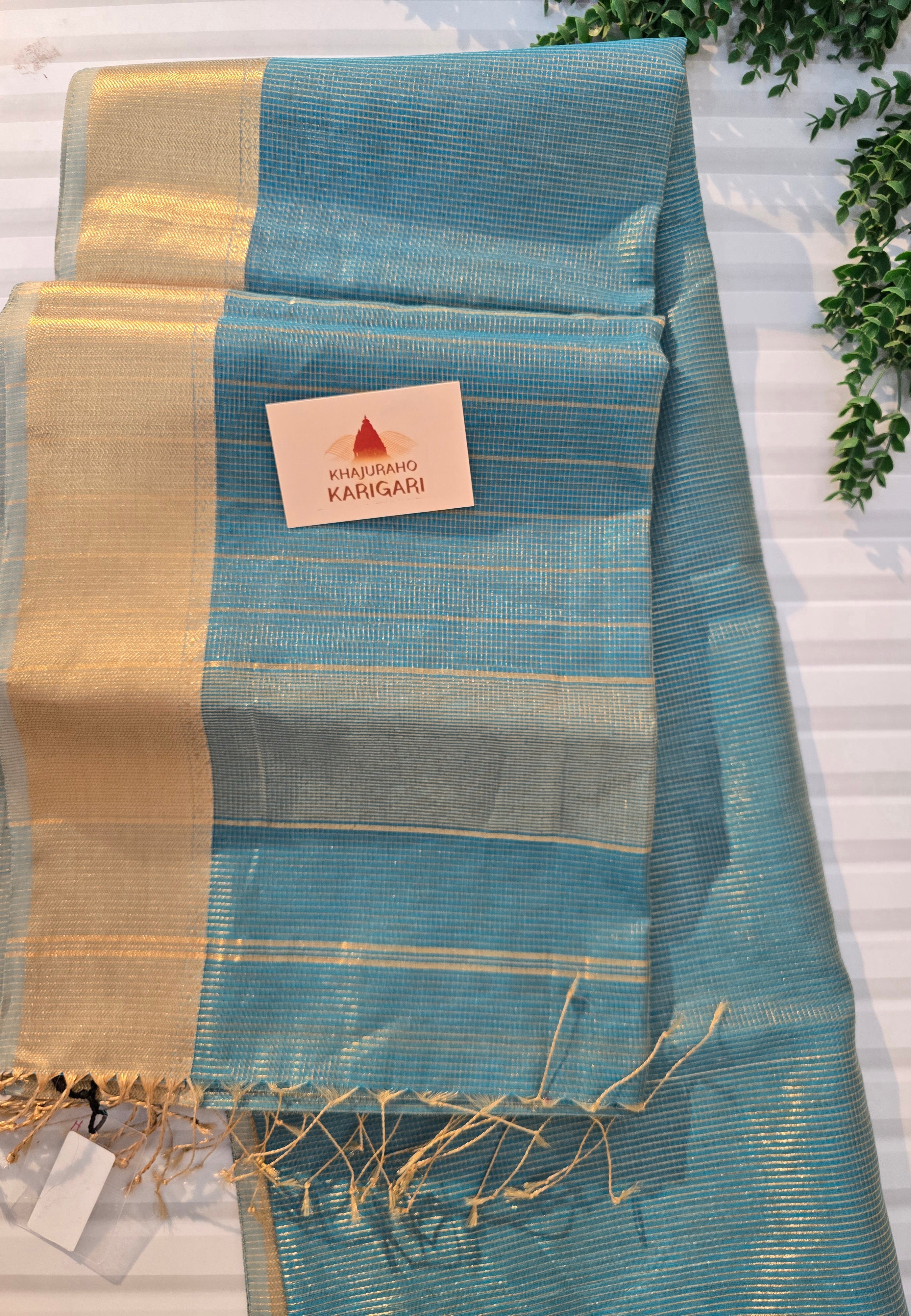 Pure Handloom Maheshwari Small Check Saree - Sky Blue