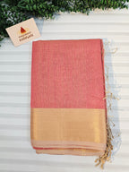 Pure Handloom Maheshwari Micro Zari Checks Rose Pink Saree