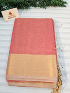 Pure Handloom Maheshwari Micro Zari Checks Rose Pink Saree
