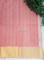 Pure Handloom Maheshwari Micro Zari Checks Rose Pink Saree