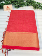 Pure Handloom Maheshwari Zari checks Saree Red