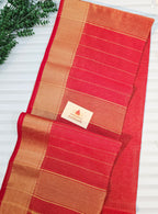 Pure Handloom Maheshwari Zari checks Saree Red