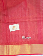 Pure Handloom Maheshwari Zari checks Saree Red