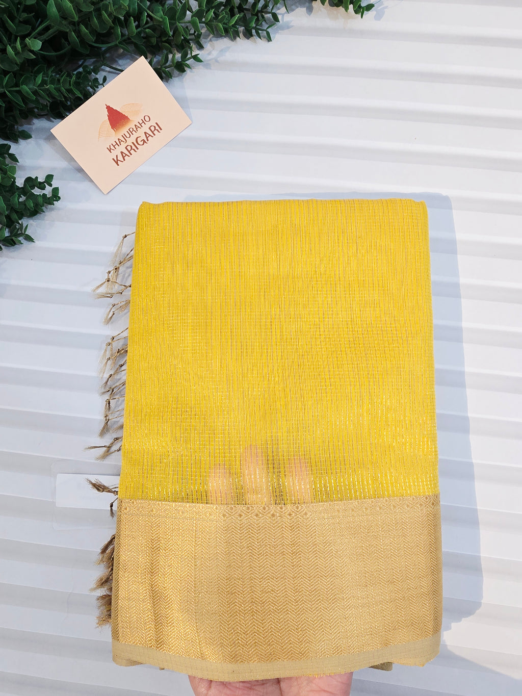 Pure Handloom Maheshwari Zari checks Saree Yellow