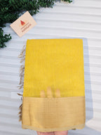 Pure Handloom Maheshwari Zari checks Saree Yellow