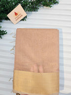 Pure Handloom Maheshwari Zari checks Saree Rose Gold