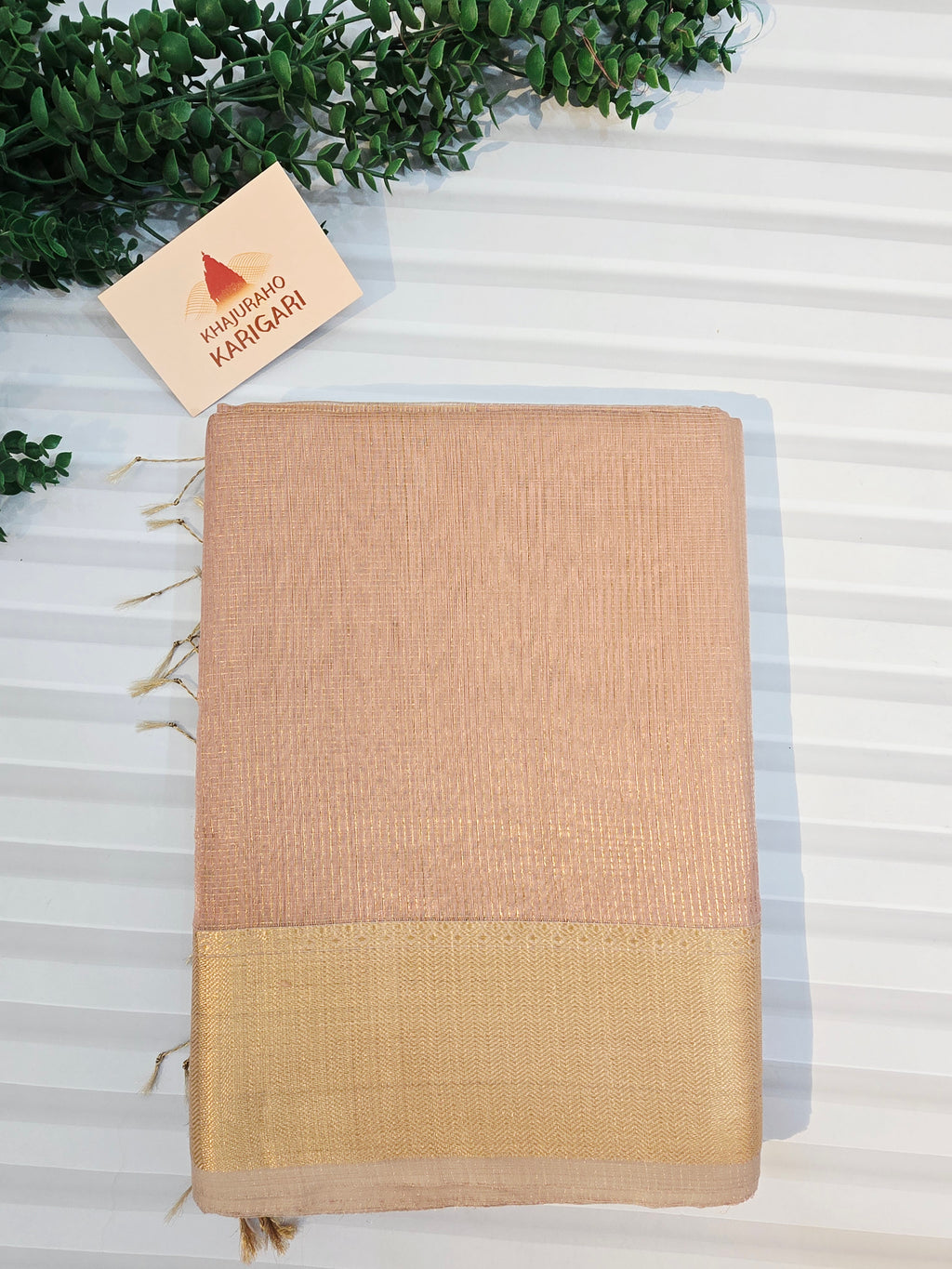 Pure Handloom Maheshwari Zari checks Saree Rose Gold