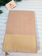 Pure Handloom Maheshwari Zari checks Saree Rose Gold