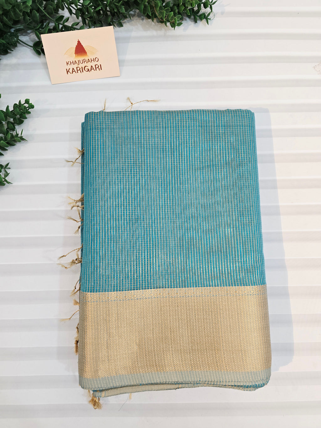 Pure Handloom Maheshwari Small Check Saree - Sky Blue