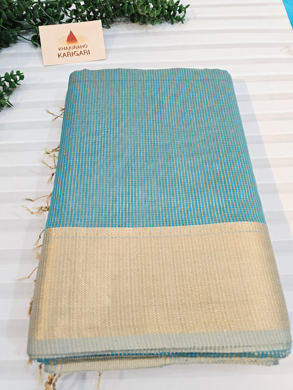 Pure Handloom Maheshwari Small Check Saree - Sky Blue