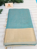 Pure Handloom Maheshwari Small Check Saree - Sky Blue