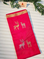 Pure Chanderi Silk Cotton Saree with Deer Motif Weave | Reddish Pink Pure Handloom Chanderi Saree