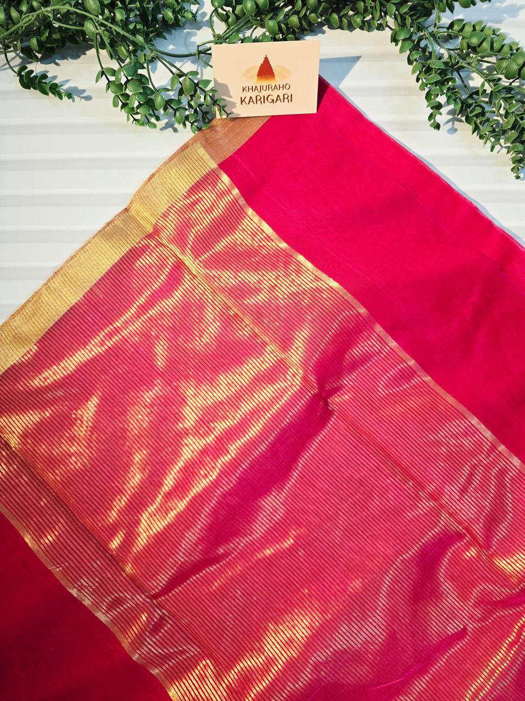 Pure Chanderi Silk Cotton Saree with Deer Motif Weave | Reddish Pink Pure Handloom Chanderi Saree