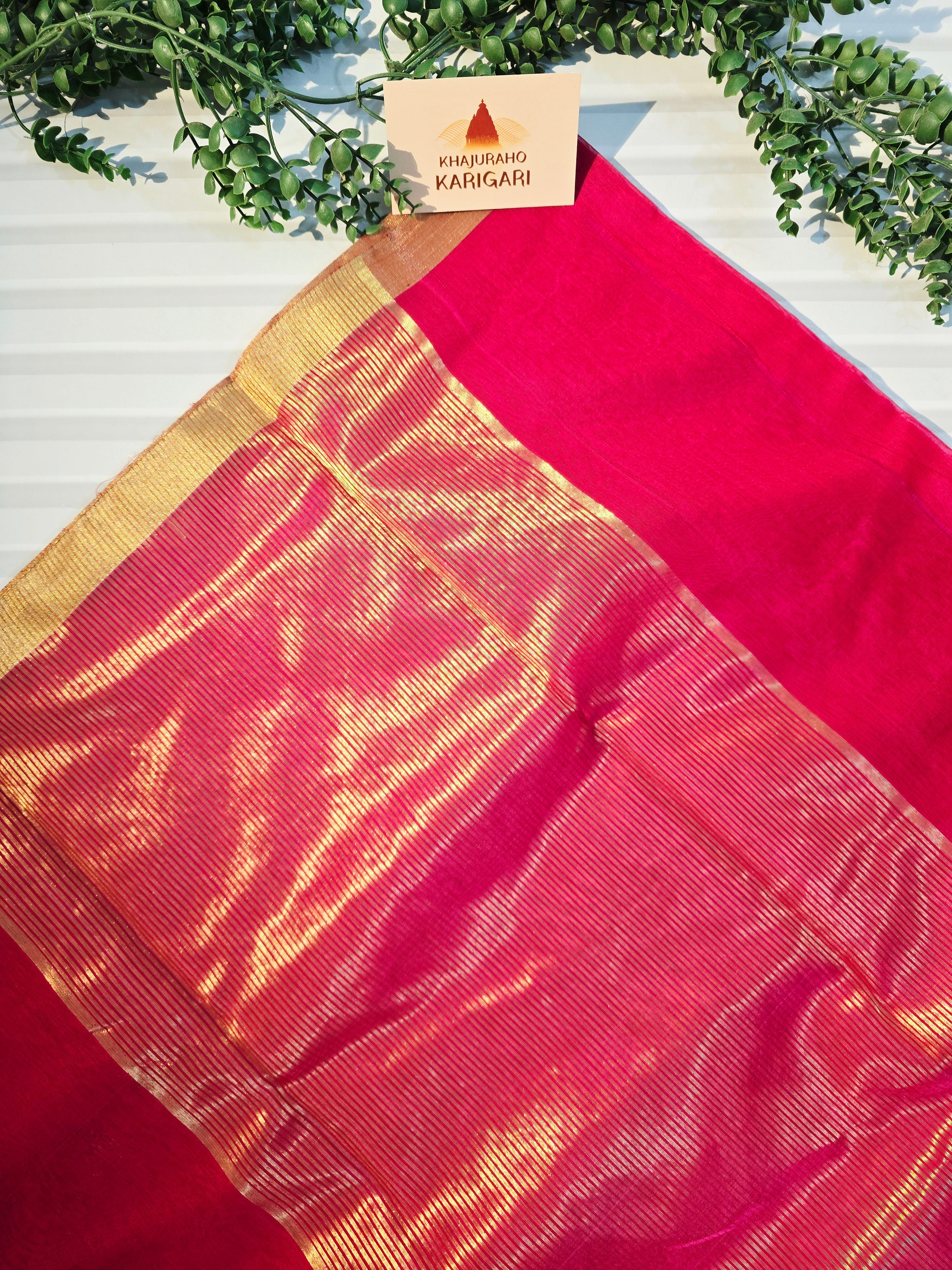 Pure Chanderi Silk Cotton Saree with Deer Motif Weave | Reddish Pink Pure Handloom Chanderi Saree
