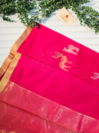 Pure Chanderi Silk Cotton Saree with Deer Motif Weave | Reddish Pink Pure Handloom Chanderi Saree