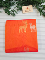 Pure Handwoven Chanderi Silk Cotton Deer Motif Saree – Bright Orange