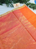 Pure Handwoven Chanderi Silk Cotton Deer Motif Saree – Bright Orange