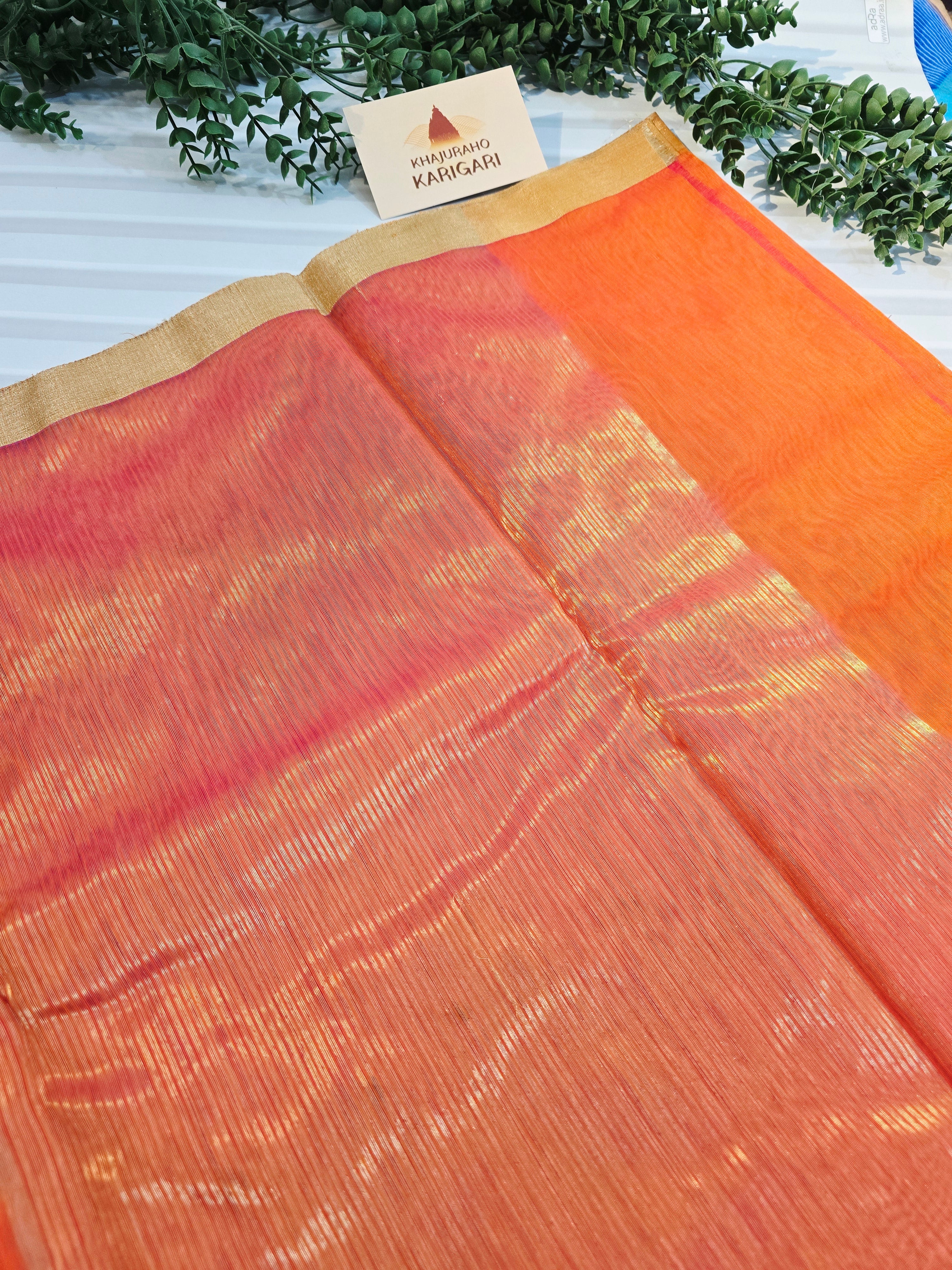 Pure Handwoven Chanderi Silk Cotton Deer Motif Saree – Bright Orange