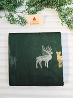 Pure Chanderi Silk Cotton Saree With Deer Motifs | Bottle Green Pure Handloom Chanderi Saree