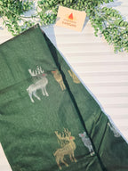 Pure Chanderi Silk Cotton Saree With Deer Motifs | Bottle Green Pure Handloom Chanderi Saree
