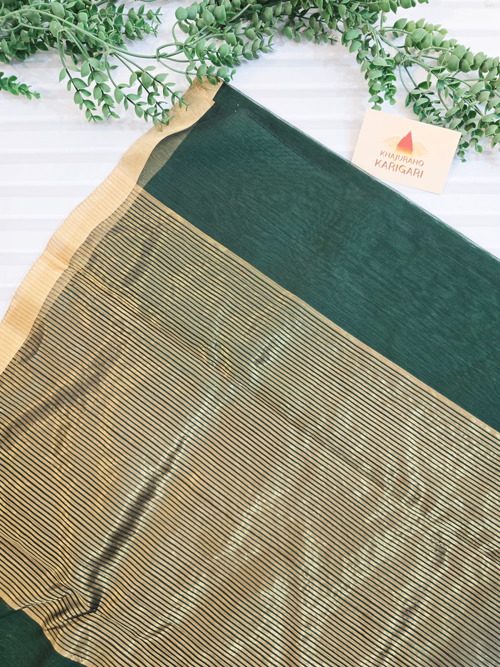 Pure Chanderi Silk Cotton Saree With Deer Motifs | Bottle Green Pure Handloom Chanderi Saree