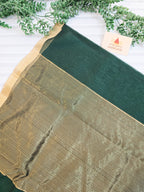 Pure Chanderi Silk Cotton Saree With Deer Motifs | Bottle Green Pure Handloom Chanderi Saree