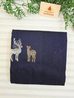 Pure Handwoven Chanderi Silk Cotton Deer Motif Saree – Blue