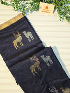 Pure Handwoven Chanderi Silk Cotton Deer Motif Saree – Blue