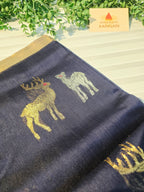 Pure Handwoven Chanderi Silk Cotton Deer Motif Saree – Blue