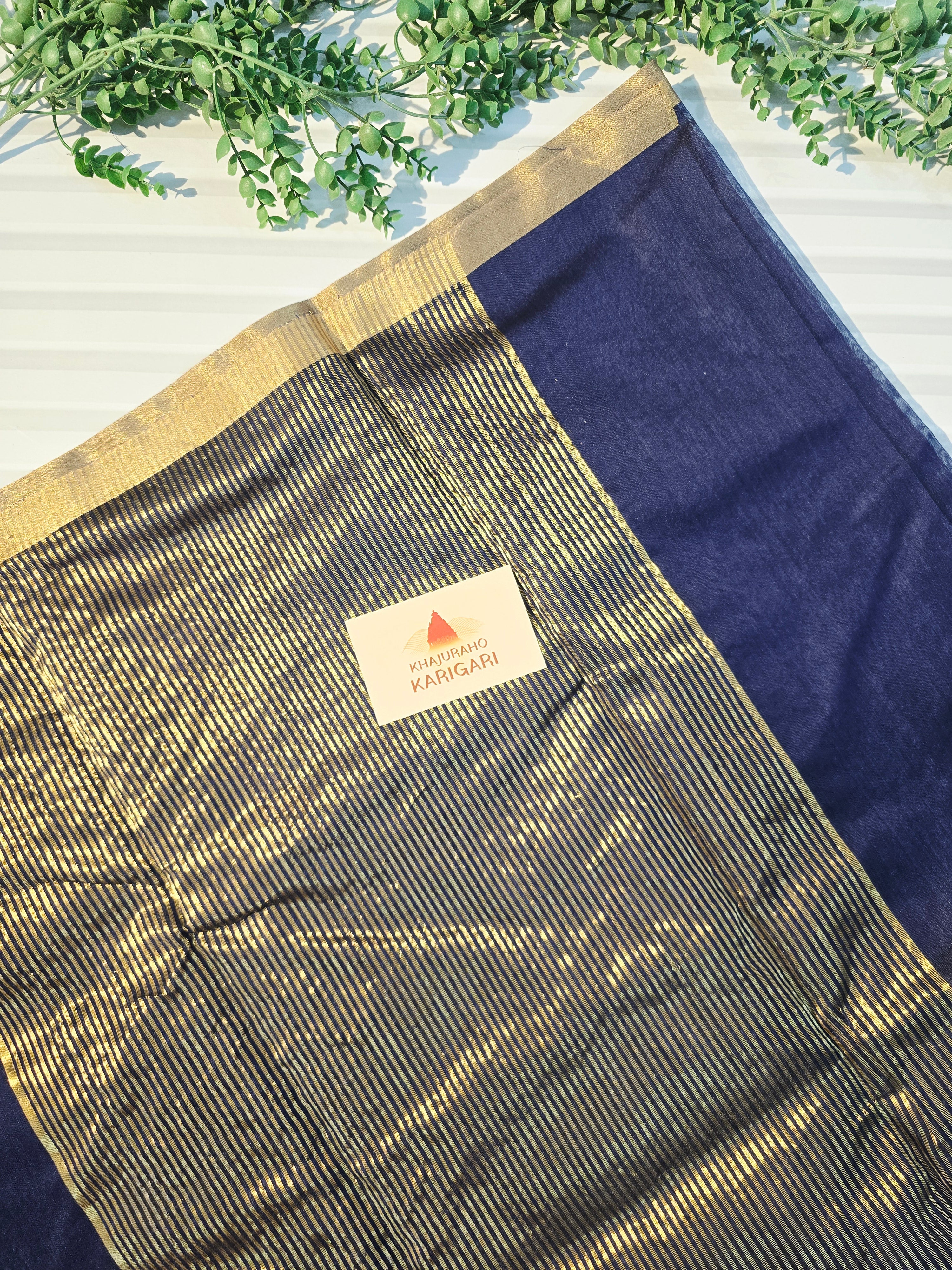 Pure Handwoven Chanderi Silk Cotton Deer Motif Saree – Blue